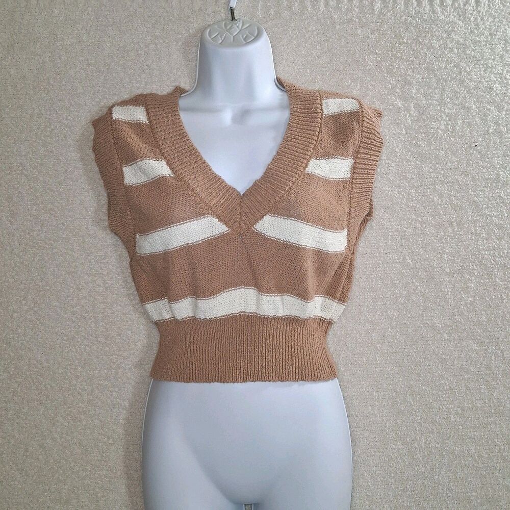 Striped Knit Stretch Top Sz S Coastal Fisherman Neutral Minimalist Preppy Comfy